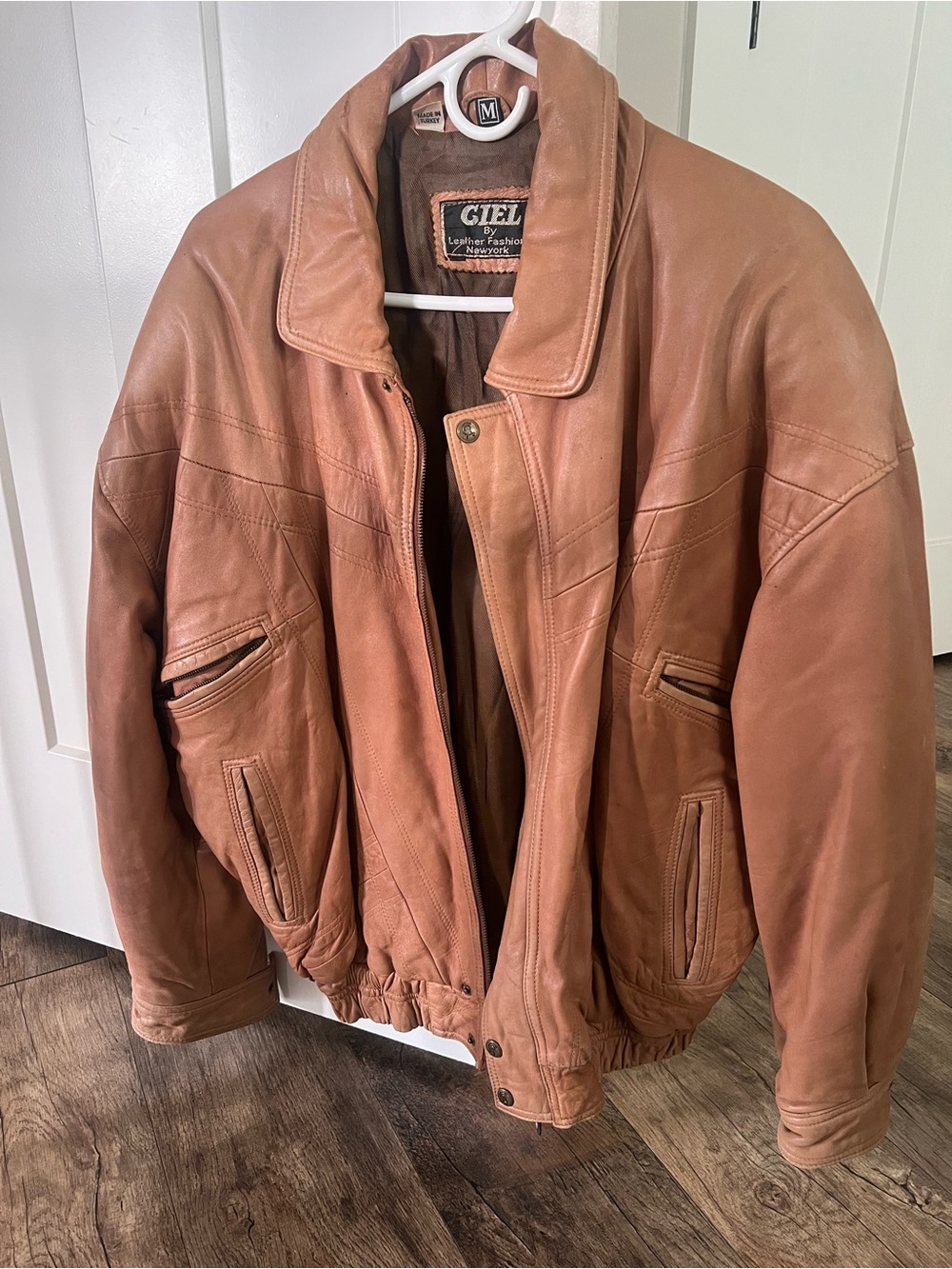 Vintage Leather Bomber Jacket - Brown